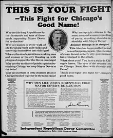 Campaign poster with the heading "This is your fight, this fight for Chicago's good name"