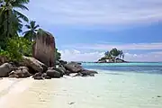 Island viewed from Anse Royal on Praslin