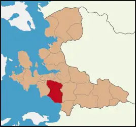 Map showing Menderes District in İzmir Province