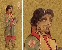 Man from Khotan (于闐國 Yutian) visiting the Chinese Tang dynasty court, in Wanghuitu circa 650 CE