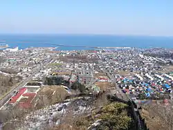 Panorama view of downtown Hiroo and Pacific Ocean, from Maruyama Park