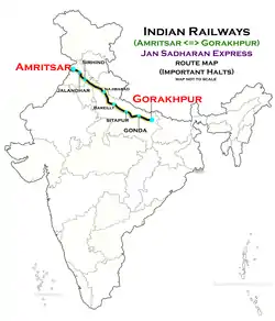 (Gorakhpur–Amritsar) Jan Sadharan Express route map