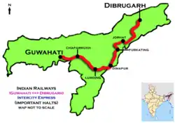 (Guwahati–Dibrugarh) Intercity Express route map