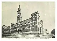 A sketch of the armory's administration building circa 1890; the building originally had three stories.