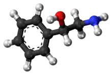 Ball-and-stick model of the phenylethanolamine molecule