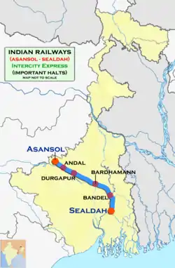 (Sealdah - Asansol) Intercity Express route map