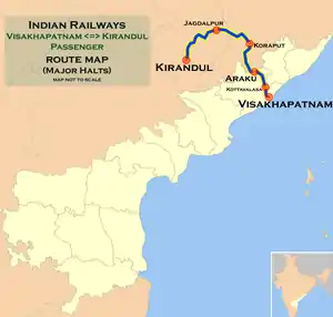 (Visakhapatnam–Kirandul) Passenger train route map