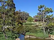 Japanese lake with stone lantern