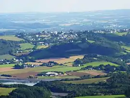 Rosnoën seen from the summit of Ménez-Hom, with the Aulne river in the foreground