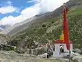 prayer flags Hindu shrine and red flag