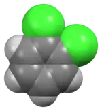 Space-filling model of the 1,2-dichlorobenzene molecule