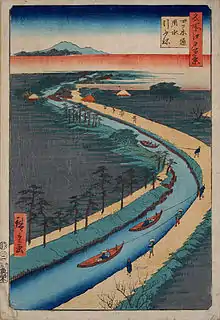 One of Tone canals, shown in Hiroshige's Ukiyo-e