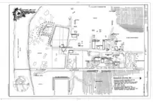 A map with black text and drawings on a white background illustrates the original layout of the ranch