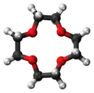 Ball-and-stick model of the 12-Crown-4 molecule