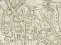 Detail of 1728 map of Boston, showing location of State House (letter "a" on map)