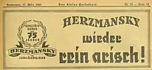 "Aryanization" notice in March 1938,   after the "Anschluss" of Austria that month – and at the same time an advertisement for the 75th anniversary of Herzmansky