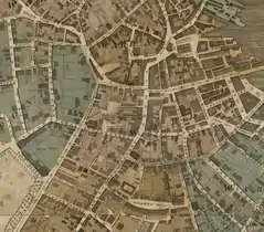 Detail of 1814 map of Boston, showing Franklin St., Franklin Place, and vicinity