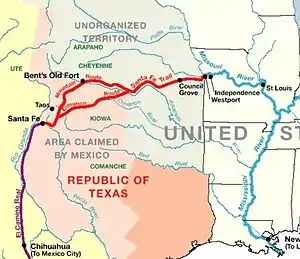 1845 map. The Arkansas River was a boundary, with the Comanche and Kiowa to the south and the Arapaho and Cheyenne to the north of the river.  The Ute were pressured to the western part of present-day Colorado