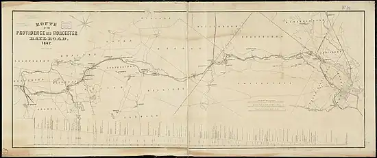 A paper map of a railroad line, showing its route and elevation changes