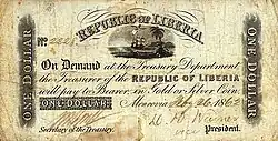 Image 5A one Liberian Dollar banknote from 1862 (from History of Liberia)