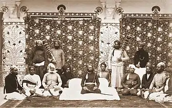 1884 Maharana Fateh Singh with Pradhan Pannalal mehta on his right, in durbar at Mor Chowk - Courtesy Museum Archives of the Maharanas of Mewar