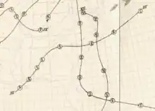 Track map of the center of the storm