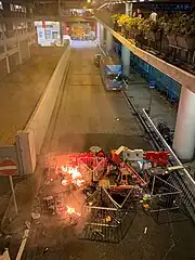 Protesters burned some items during the stand-off.