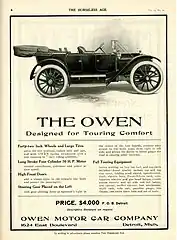 1910 Owen Motor Car Advertisement in the Horseless Age Magazine