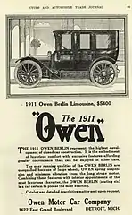 1910 Owen Motor Car advertisement in the Cycle and Automobile Trade Journal