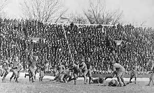 A football game being played in Ohio Field