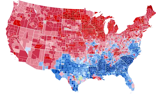 Results by county, shaded according to winning candidate's percentage of the vote