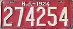 1924 New Jersey Vehicle Registration Plate