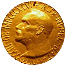 A photograph of the 1933 Nobel Peace Prize awarded to Norman Angell.