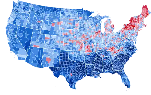 Results by county, shaded according to winning candidate's percentage of the vote