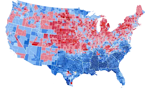 Results by county, shaded according to winning candidate's percentage of the vote