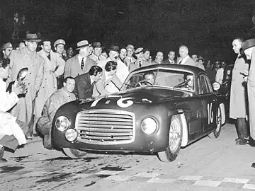 Ferrari 166 S (#003S) by Allemano winning its first race, Mille Miglia (May 2, 1948) by Biondetti and Giuseppe Navone