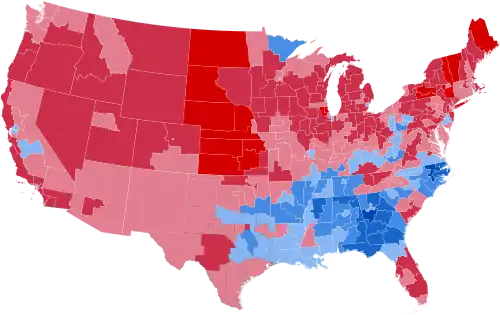 Results by congressional district, shaded according to winning candidate's percentage of the vote