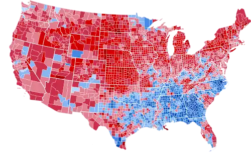 Results by county, shaded according to winning candidate's percentage of the vote