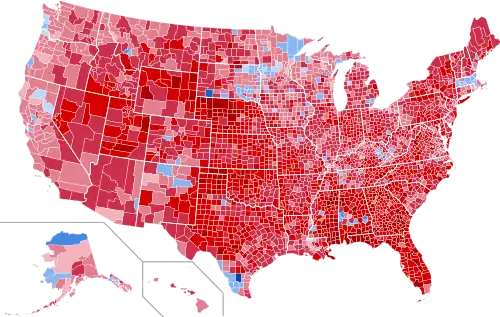 Results by county, shaded according to winning candidate's percentage of the vote