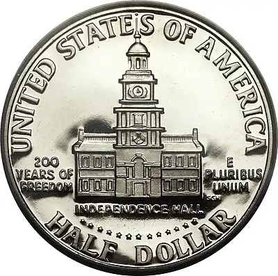 Reverse of the 1975-1976 Bicentennial Kennedy half dollar