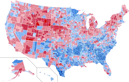 Results by county, shaded according to winning candidate's percentage of the vote