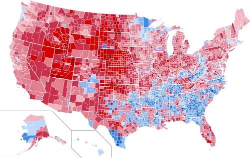 Results by county, shaded according to winning candidate's percentage of the vote