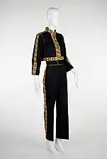 Black satin pantsuit, ca. 1980