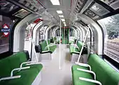 Inside the Green 1986 prototype London Underground train when on public display at Woodford station.