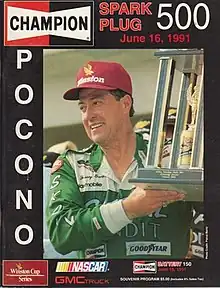 The 1991 Champion Spark Plug 500 program cover, featuring Harry Gant.