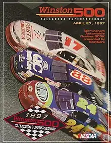 The 1997 Winston 500 program cover, featuring Darrell Waltrip, Dale Jarrett, and Jeff Gordon.