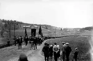 Image 49Striking workers march moments before the Swedish military opened fire, killing five workers during the Ådalen shootings.