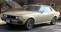 1976 Toyota Celica coupe GT (RA24, US). Note the enlarged bumpers, required by US federal law.