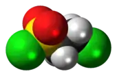 Ball-and-stick model of the 2-chloroethanesulfonyl chloride molecule