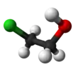 Ball and stick model of 2-chloroethanol